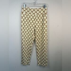 J. McLaughlin Cream and Brown Belt Pattern Pants Catalina Cloth Size Medium EUC